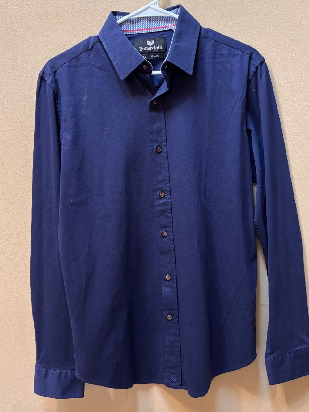 Mens Buttercloth Slim Fit Navy Long Sleeve Button Down Size M